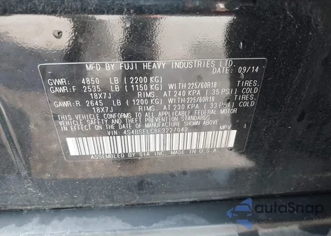 2015 Subaru Outback 3.6R Limited from USA, damaged, VIN 4S4BSELC8F3227042